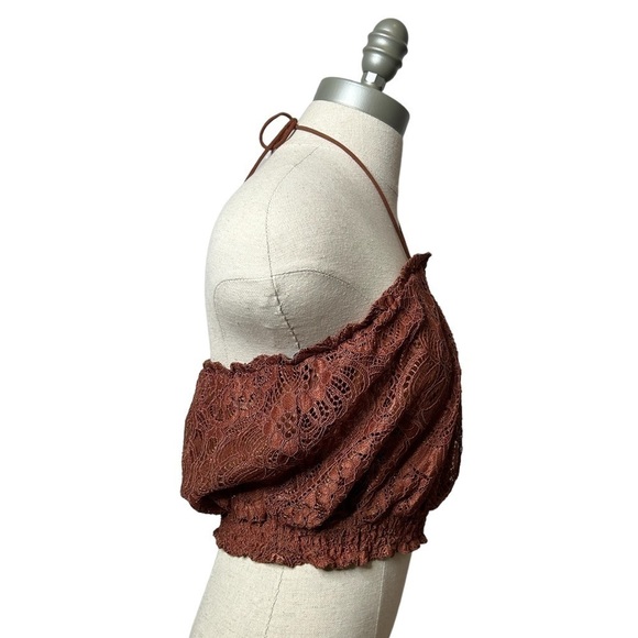 H&M Rust Brown Boho Festival Lace Sleeveless Halter Crop Top Tube Top Size 8 - Picture 6 of 10